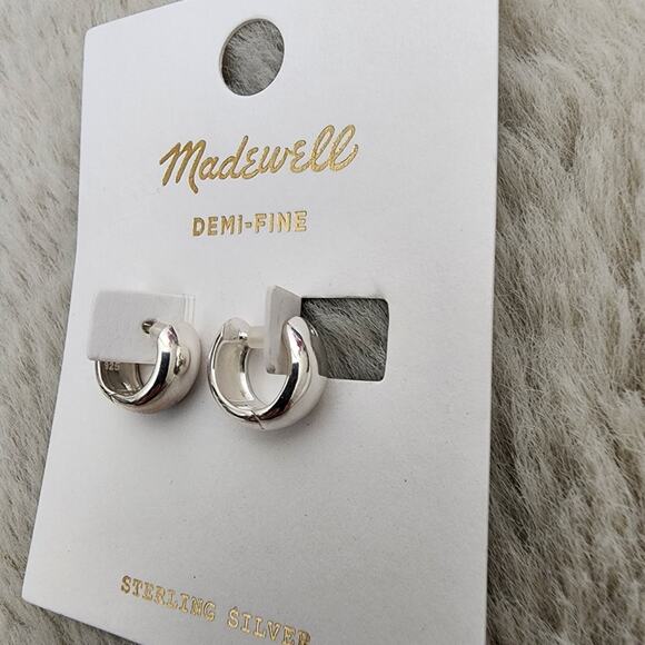 NEW Madewell Demi-Fine Chunky Hoop 925 Sterling Silver Hoop Earrings - Picture 5 of 9